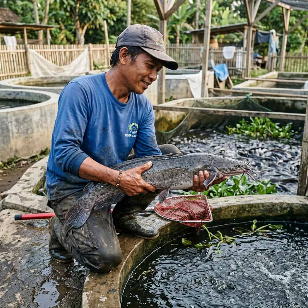 Proses panen dan sortir benih ikan