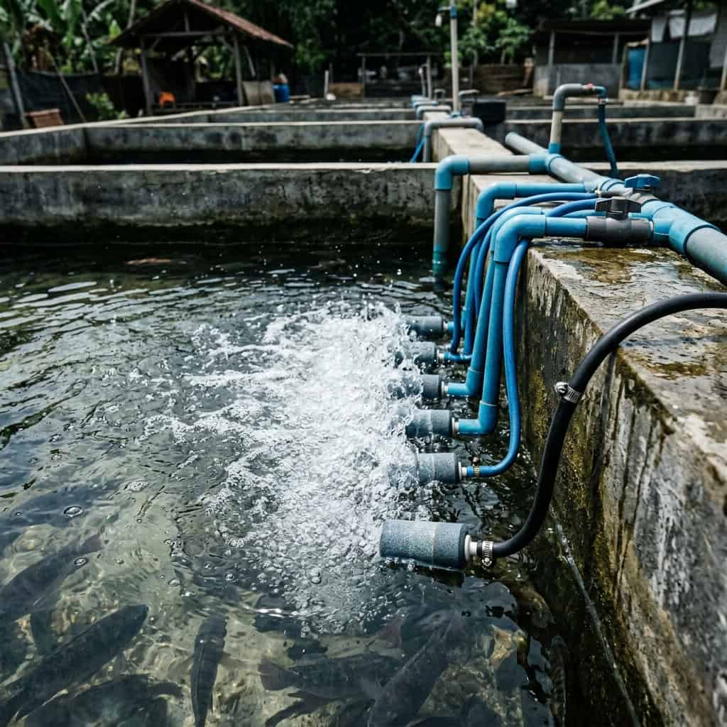 Sistem aerasi dan sirkulasi air kolam pembenihan
