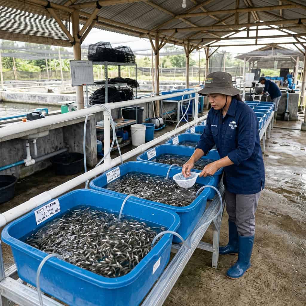 Benih ikan yang sudah disortir siap packing
